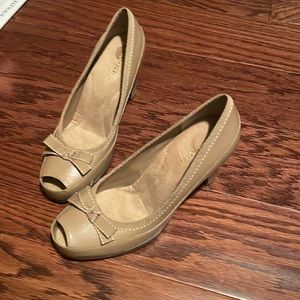 Tan peep toes, Never worn! Size 9